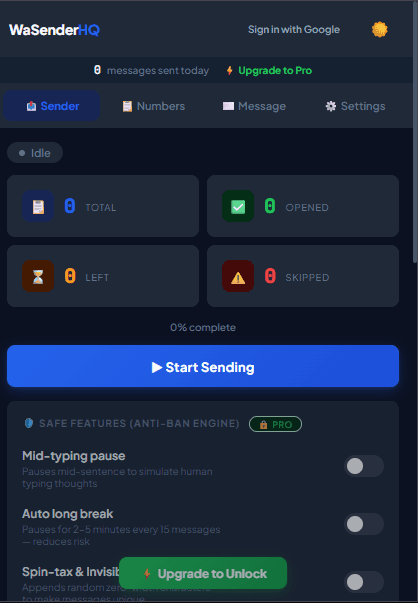 WaSenderHQ Manifest V3 browser extension interface